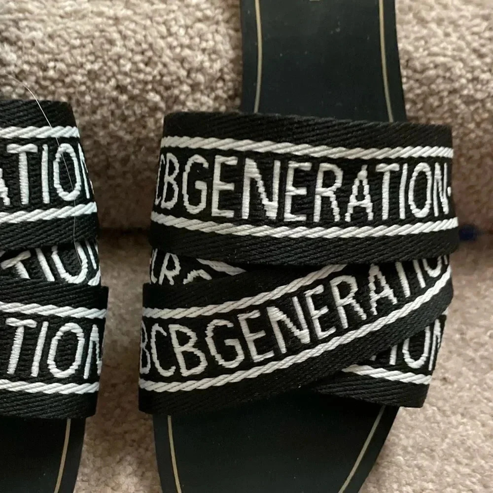 BCBGeneration  KALA Black White Logo Flat Sandals Slides Size 9​ - Picture 14 of 14